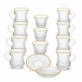 48 Pieces Clear Ribbed Glass Tea Coffee Set with Gold Rim Accents, 18 Pieces