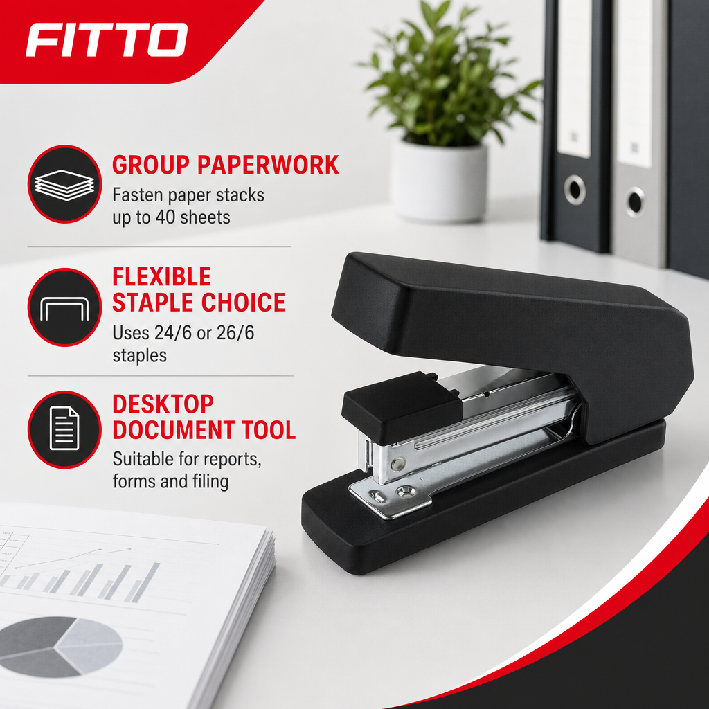 96 Pieces Black Heavy-Duty Staplers, 75 mm, 40-Sheet Capacity, Compatible with 24/6 and 26/6 Staples, 1 Piece