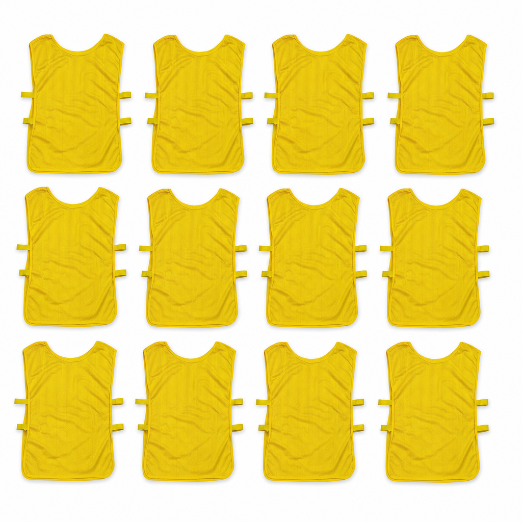48 Pieces Lightweight Fabric Sports Training Bibs with Side Straps, Standard Size, Yellow, 12-Piece Pack