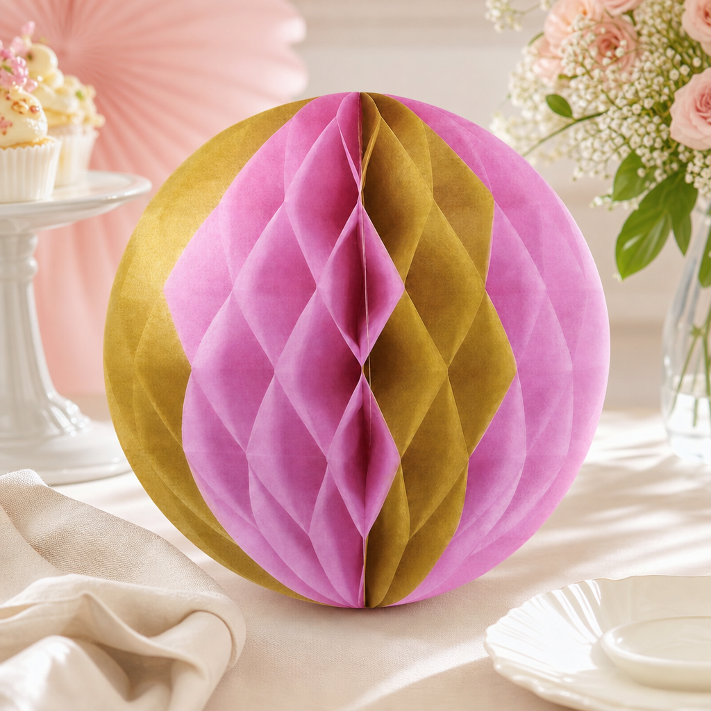 240 Pieces Paper Honeycomb Ball Decoration, Pink and Light Brown, 25 cm, 1 Piece