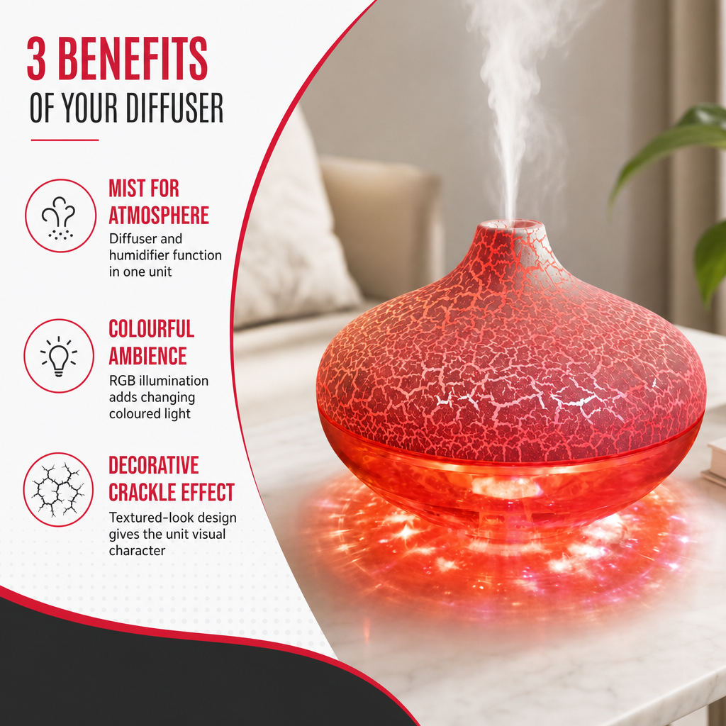 72 Pieces Red and White Crackle-Effect RGB Aroma Diffuser and Humidifier, 1 Unit