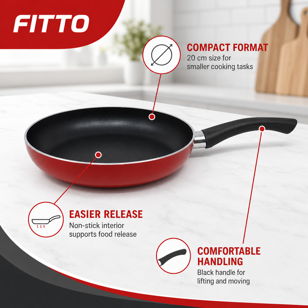 72 Pieces Red 20 cm Aluminium Non-Stick Frying Pan with Black Handle