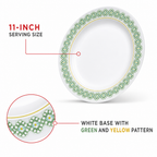 96 Pieces Soup Plate, 11 Inch, White with Green and Yellow Pattern, Round Serving Dinnerware