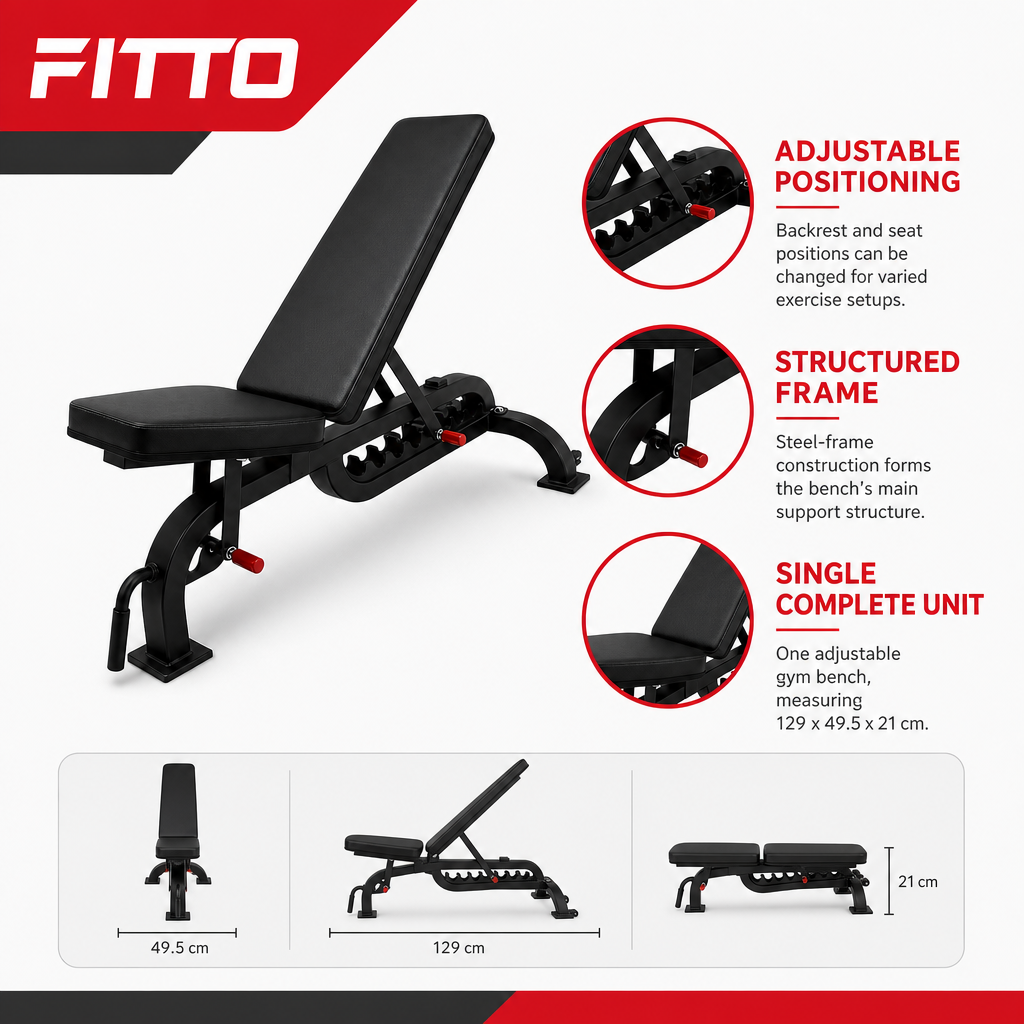 48 Pieces Adjustable Gym Benches with Heavy-Duty Steel Frame, Multi-Angle Backrest and Seat, Black, 129 x 49.5 x 21 cm