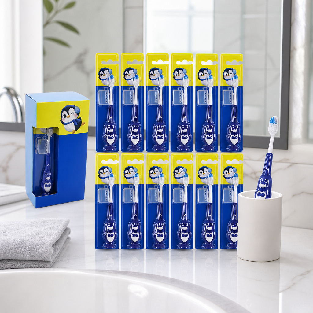 120 Pieces Penguin Design Toothbrush Set, Blue, 12 Pieces for Junior Oral Care