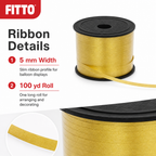 240 Pieces Gold Balloon Ribbon Roll, 5 mm x 100 yd, Party Decorations Ribbon for Balloon Arrangements