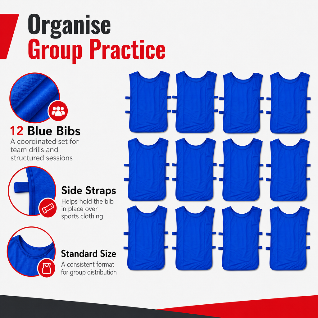 48 Pieces Sports Training Bibs with Side Straps, Standard Size, Blue, 12-Piece Pack