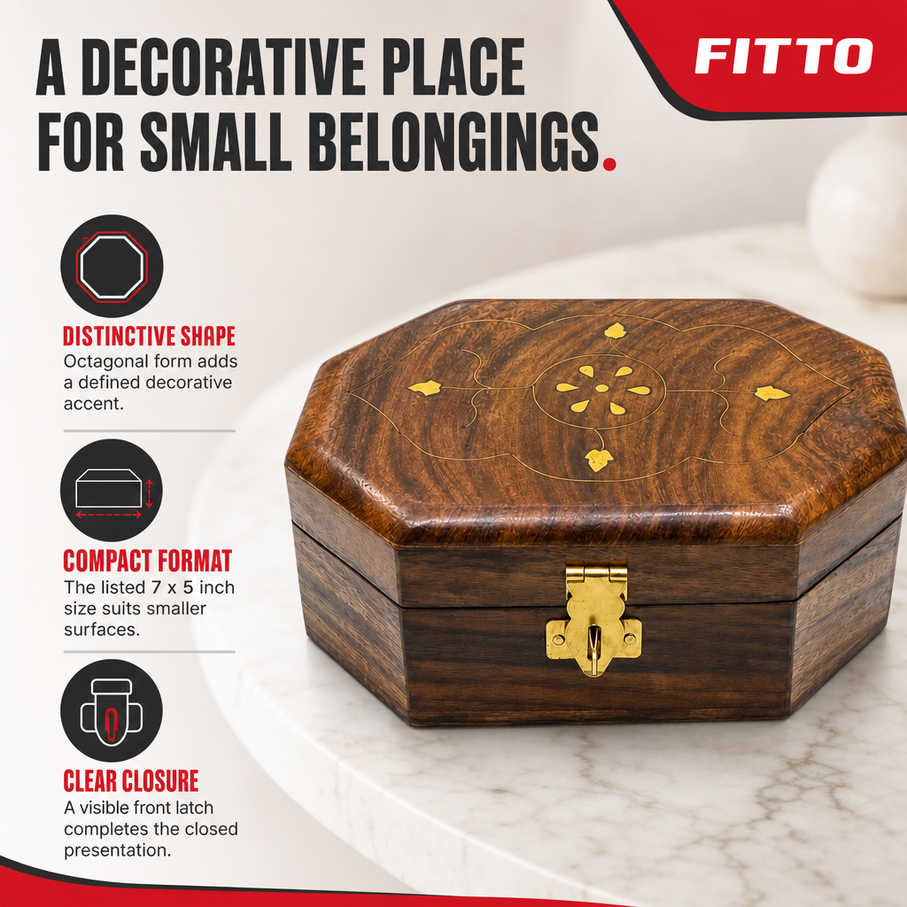 96 Pieces Wooden Octagonal Storage Box with Front Latch, 7 x 5 Inch, Brown
