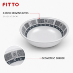 96 Pieces Melamine Salad Bowl, 8 Inch, Grey With Geometric Border