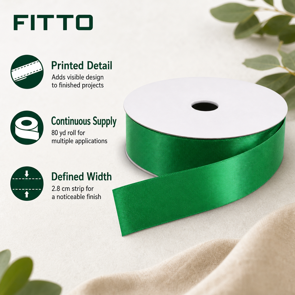 120 Pieces Printed Ribbon Roll, Dark Green, 2.8 cm x 80 yd for Crafts, Decoration and Package Finishing