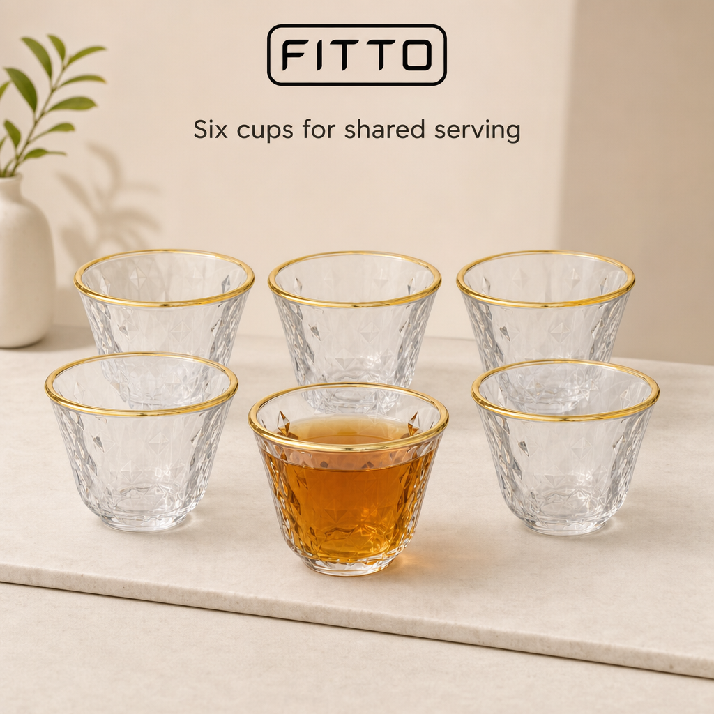 96 Pieces Clear Glass Cawa Cups with Gold-Tone Rims and Textured Design, 6 Pieces