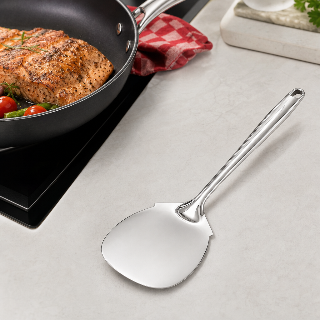 144 Pieces Flat Turner Spatula, Silver Stainless Steel Cooking Utensils, 35.5 x 9 cm, 1 Piece