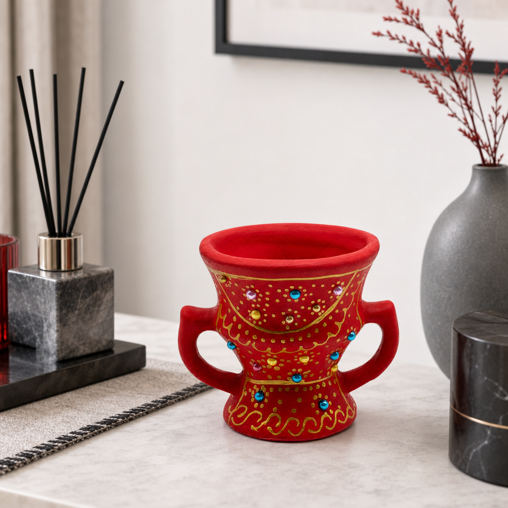 96 Pieces Decorative Incense Burner Pot with Twin Handles, Red 4 Inch
