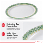 96 Pieces Melamine Wavy Oval Serving Plate, 14 Inch, White with Green and Yellow Pattern