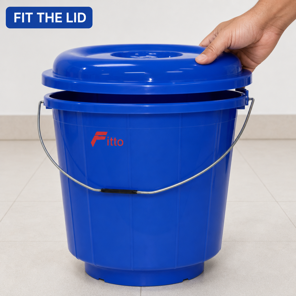 96 Pieces Plastic Bucket With Lid and Carry Handle, 13 Litre, Blue