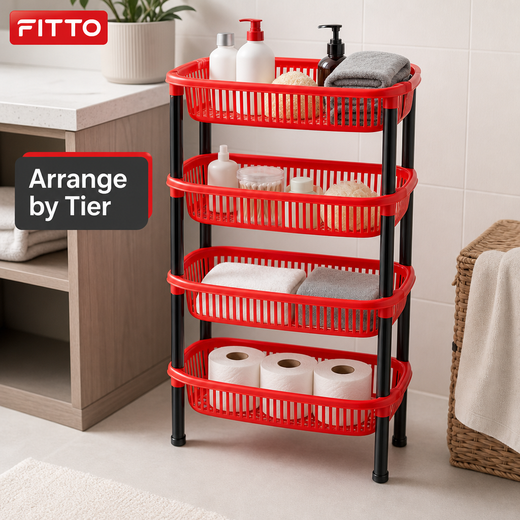 72 Pieces 4-Tier Plastic Storage Basket Rack, Red, 40 x 30 x 22 cm