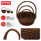 60 Pieces Round Woven-Style Storage Basket Set, Brown, Nesting Baskets with Carry Handles, 12 in, 10 in and 8 in, 3 Pieces
