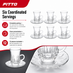 72 Pieces Clear Glass Tea Cup and Saucer Set, 6 Cups and 6 Saucers, 12 Pieces