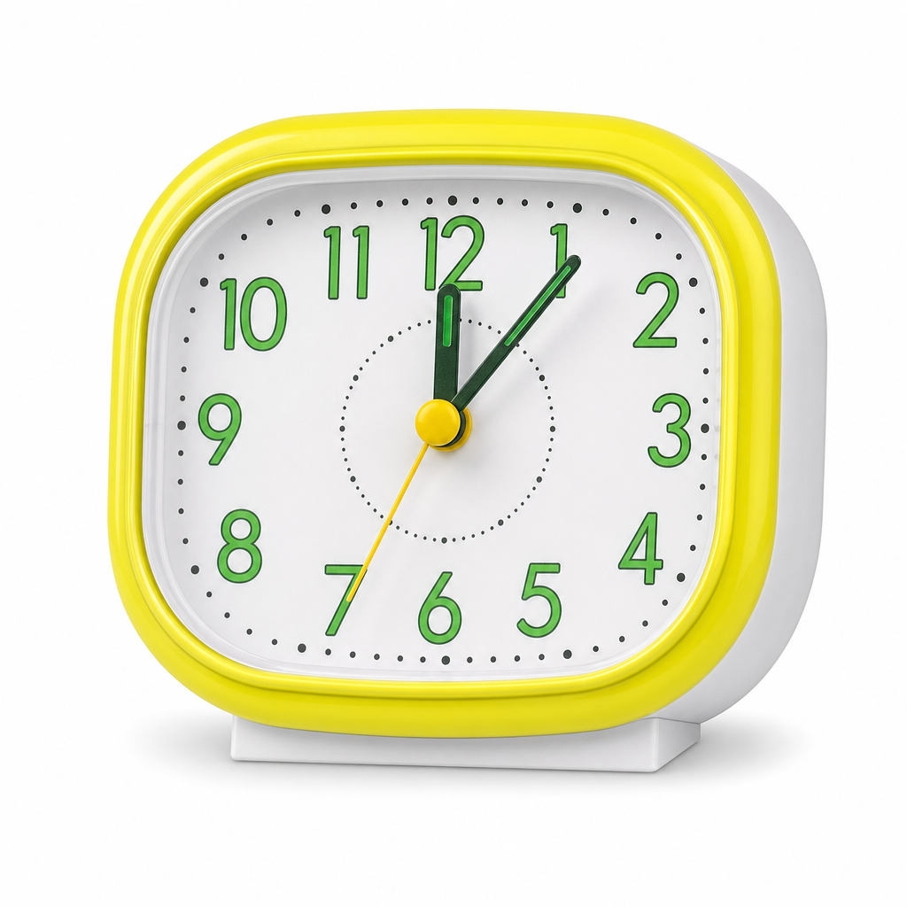 96 Pieces Quartz Alarm Clocks, Yellow and White Square Design with Large Green Numbers for Bedroom or Desk