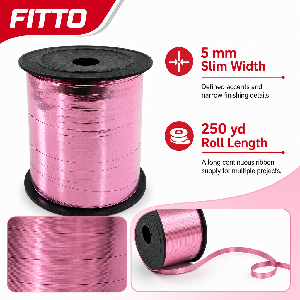120 Pieces Dark Pink Metallic Ribbon Roll, 5 mm x 250 yd, Decorative Craft Ribbon for Wrapping, Party Details and DIY Projects
