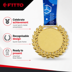 144 Pieces Sports Medal with Blue Ribbon and Gold Laurel Frame, 10 x 8 cm