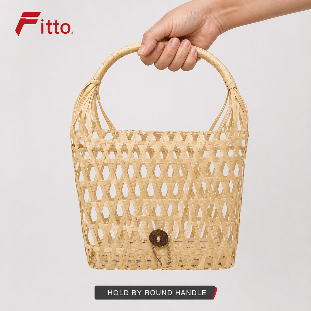96 Pieces Handbags Natural Fiber Basket with Round Handle Beige 30.3 x 27 x 12 cm