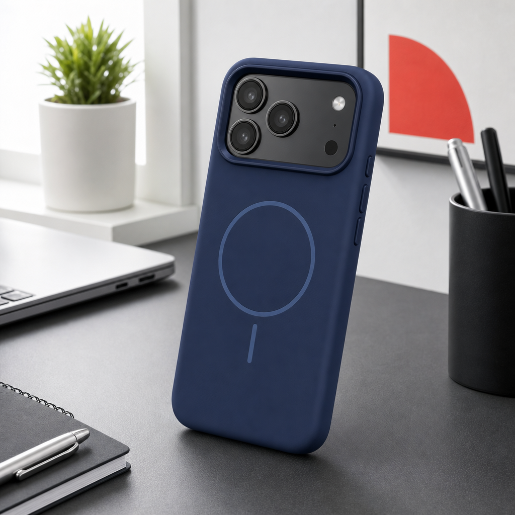 120 Pieces Magnetic Phone Cases for Model 17, Navy Blue Silicone Cover with Raised Camera Protection