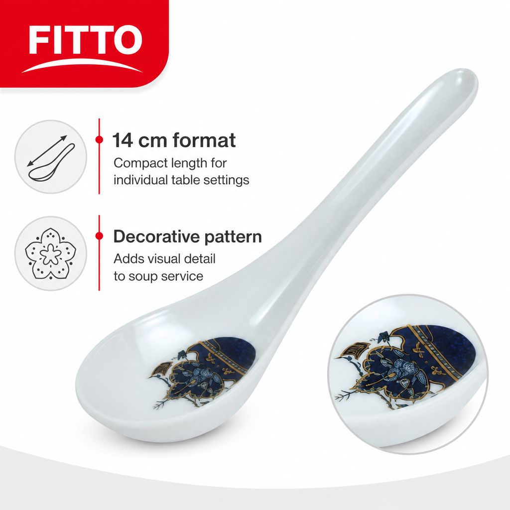 240 Pieces Melamine Chinese Soup Spoon with Decorative Pattern, 14 cm
