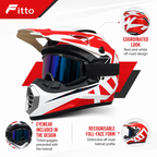 48 Pieces Full-Face Off-Road Motorcycle Helmets with Tinted Goggles, Red and White