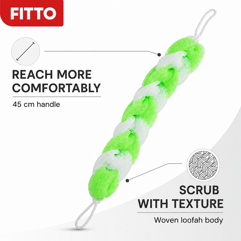240 Pieces Long-Handle Bath Loofah Scrubbers, Assorted Colour Exfoliating Shower Sponge, 45 cm, 1 Piece