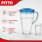 96 Pieces Plastic Water Jugs with Lid and Handle, 2.2 Liter Transparent Round Pitcher, Assorted Colour, 1 Piece