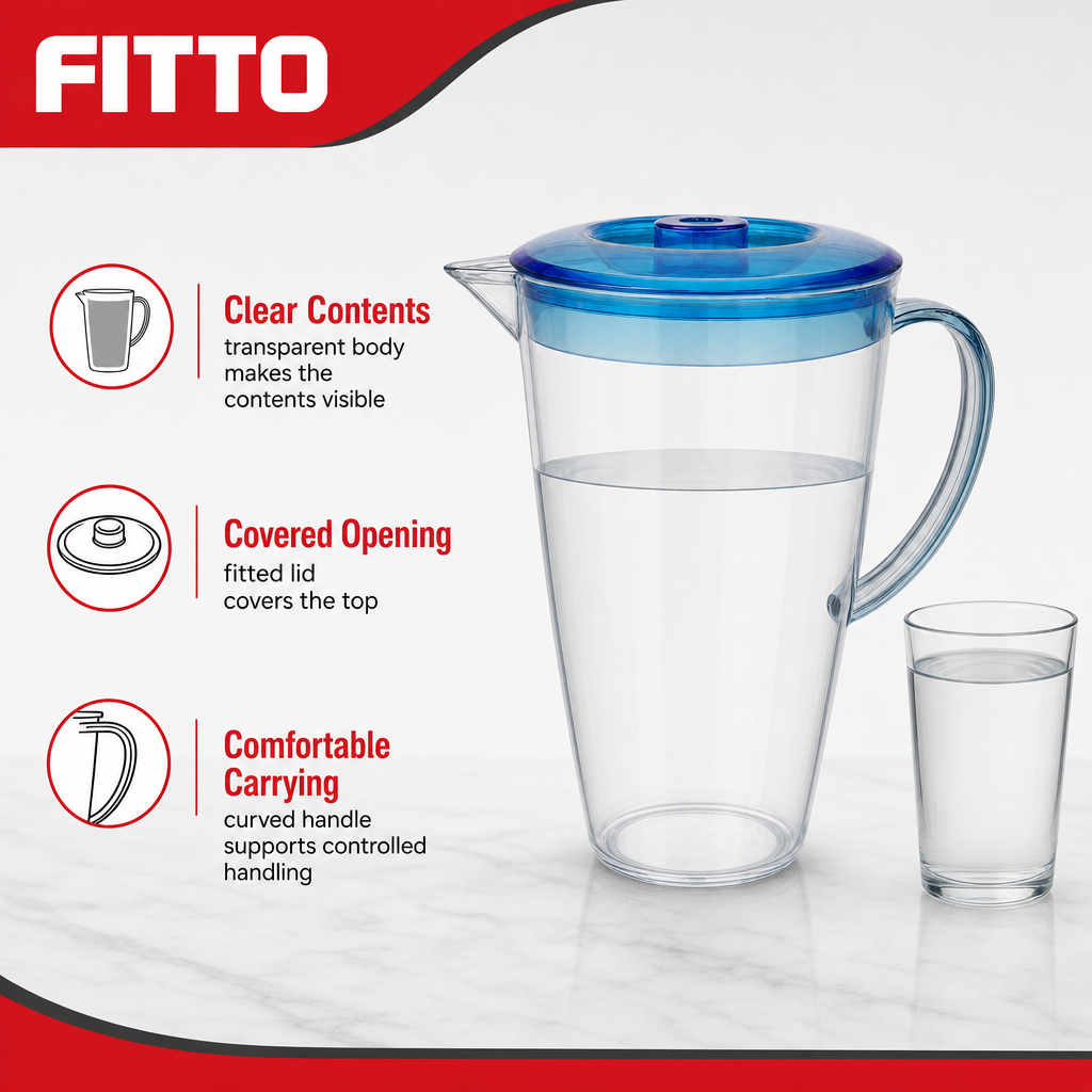 96 Pieces Plastic Water Jugs with Lid and Handle, 2.2 Liter Transparent Round Pitcher, Assorted Colour, 1 Piece
