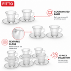 60 Pieces Ribbed Clear Glass Tea Cup and Saucer Set, 12 Pieces