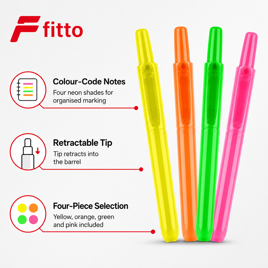 72 Pieces Retractable Highlighter Markers, Assorted Neon Colours, 4-Pack