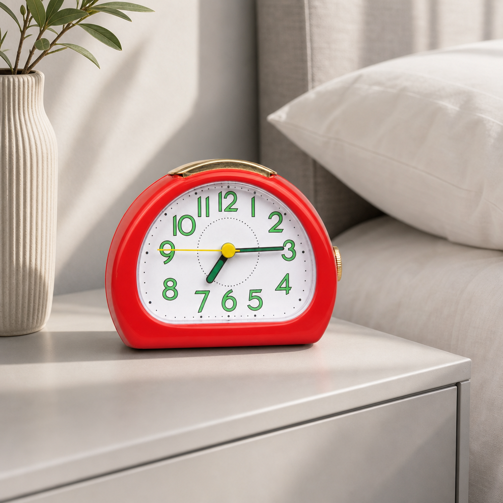 96 Pieces Red Square Quartz Alarm Clocks with Large Green Numbers, Rounded Design for Bedroom or Desk