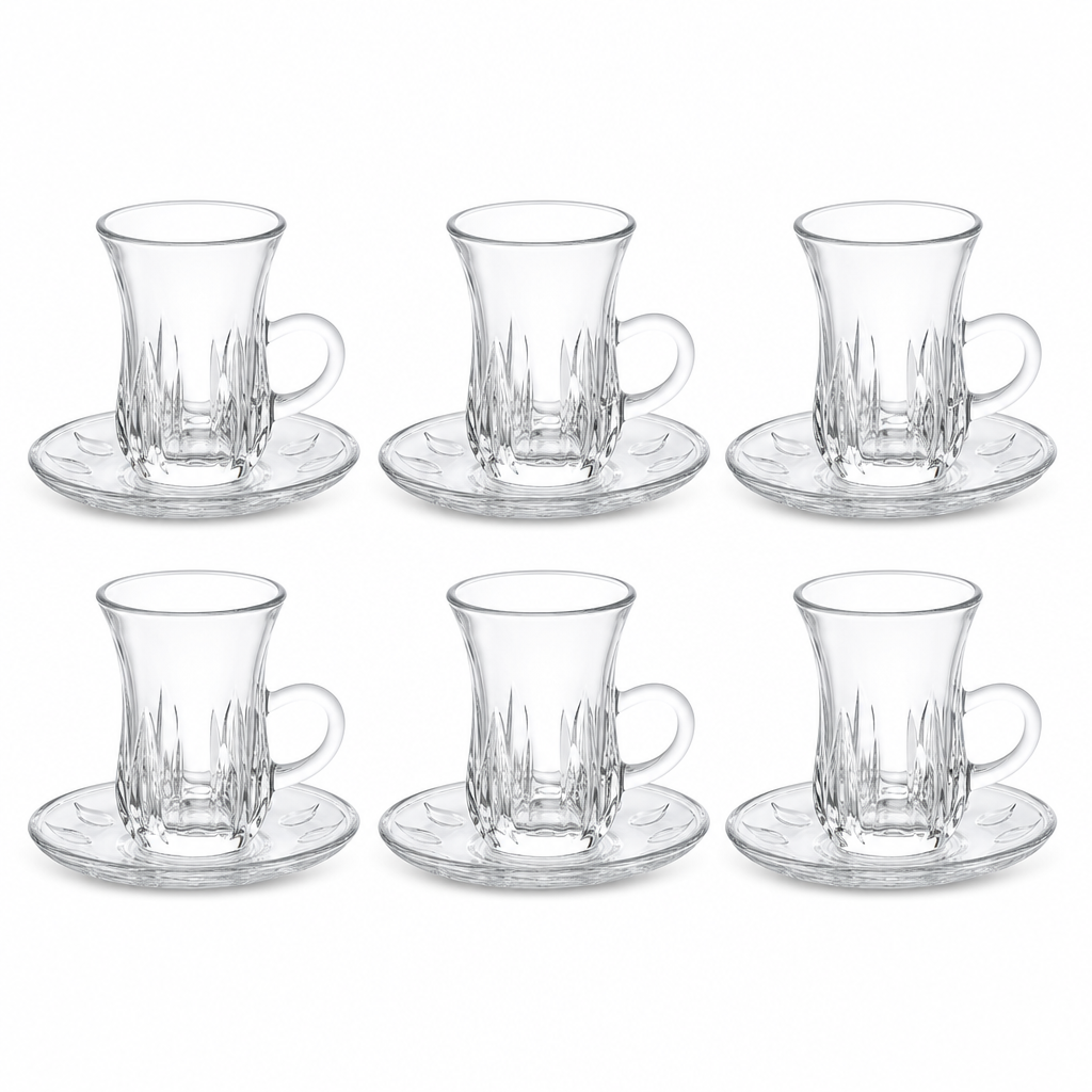 72 Pieces Clear Glass Tea Cup and Saucer Set, 6 Cups and 6 Saucers, 12 Pieces