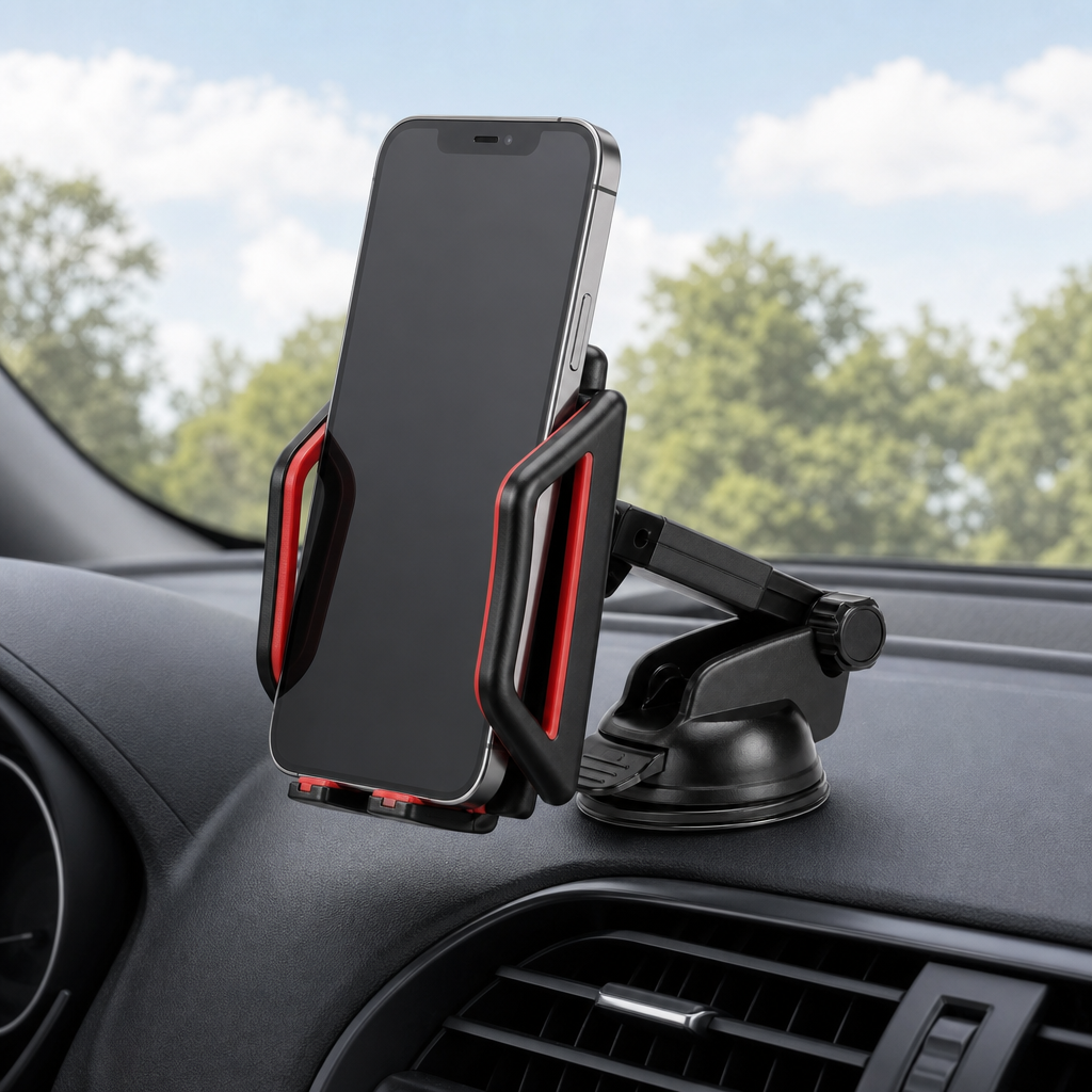 96 Pieces 360° Rotatable Universal Car Phone Holder with Leather and Soft Rubber Lining, Red