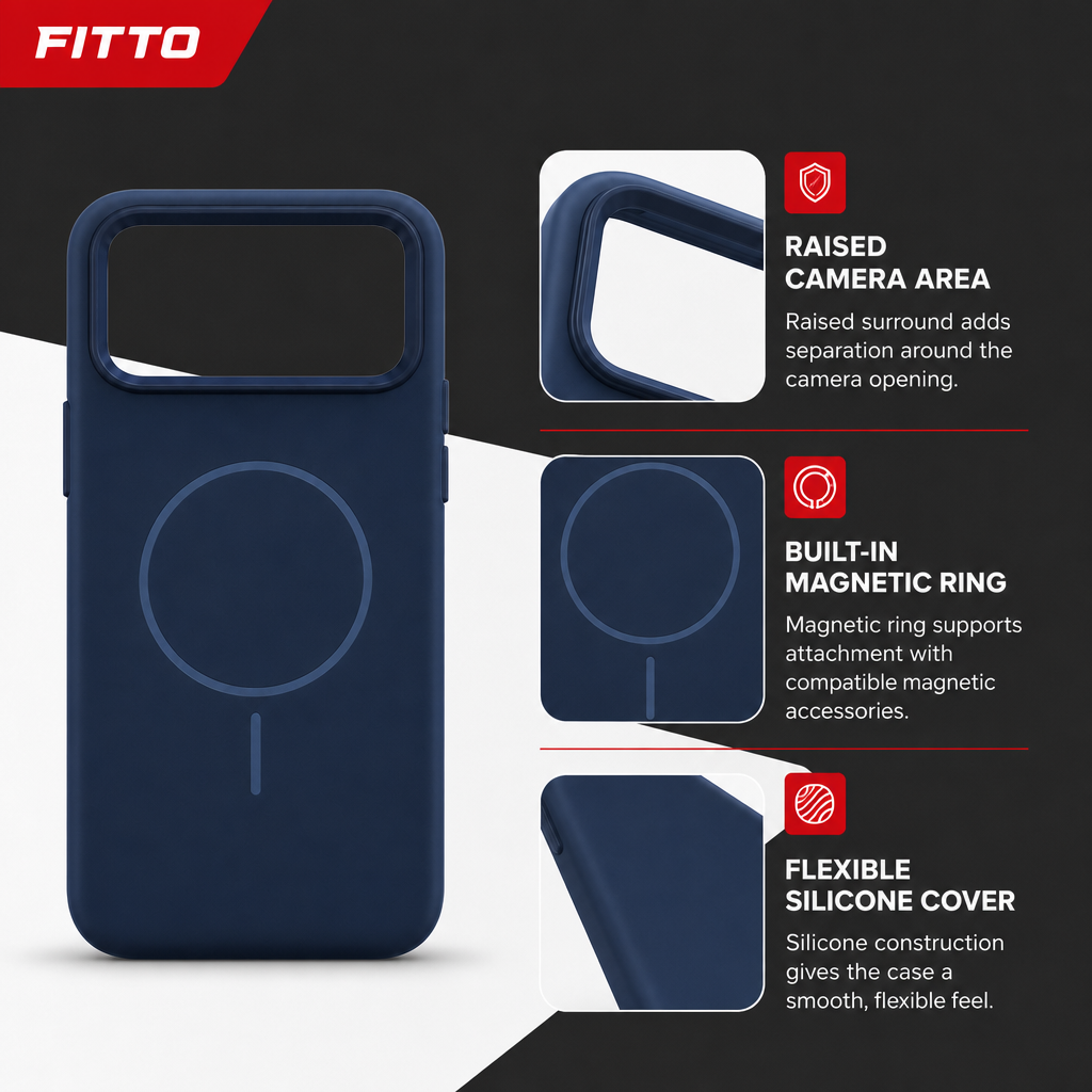 120 Pieces Magnetic Phone Cases for Model 17, Navy Blue Silicone Cover with Raised Camera Protection