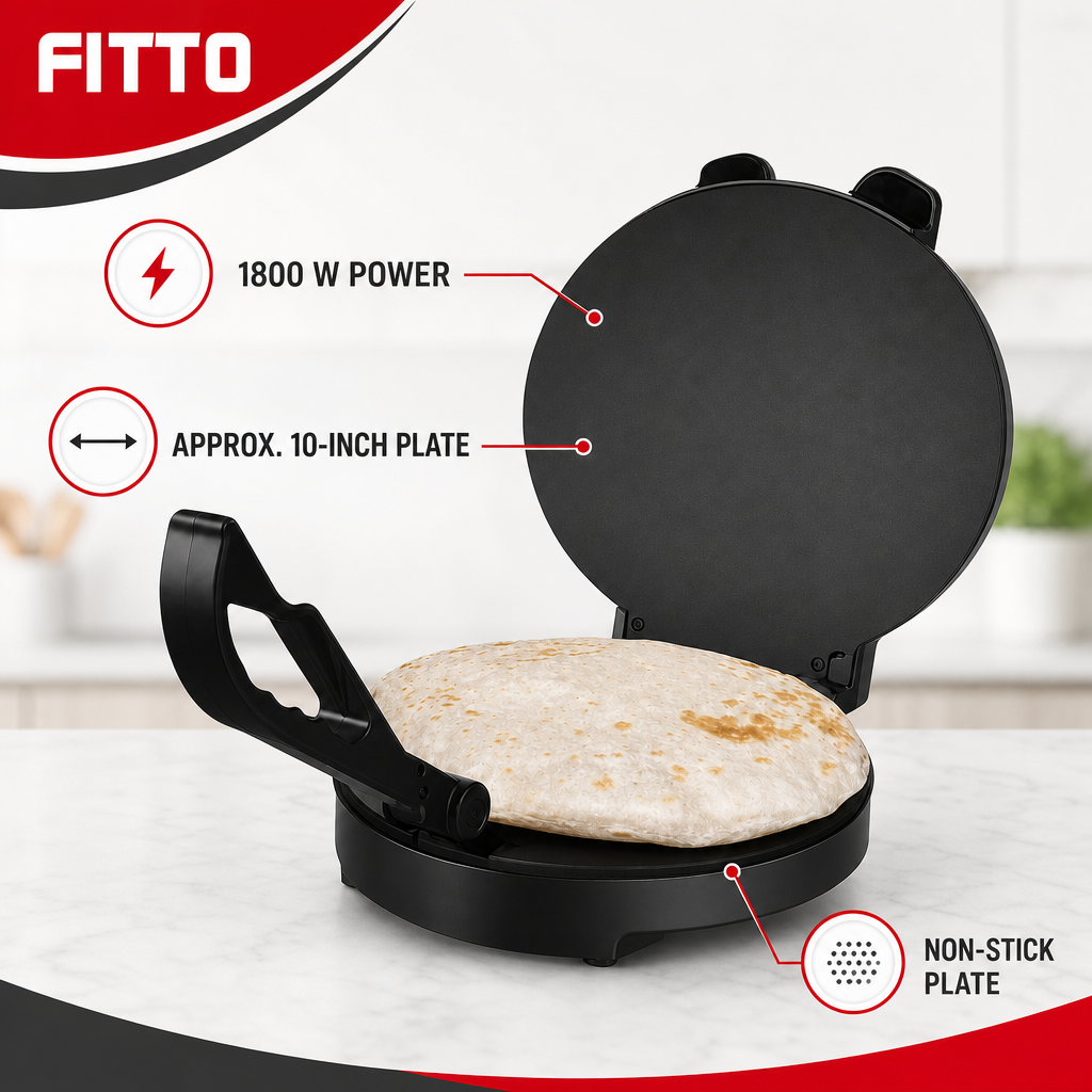 48 Pieces Electric Roti Makers, 1800 W, 10 in Non-Stick Plate, Black, 1 Piece