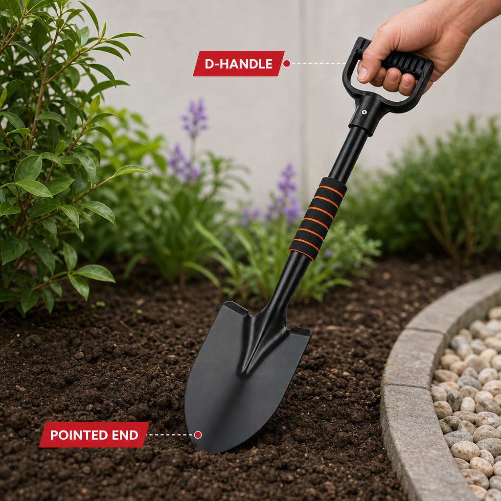 96 Pieces D-Handle Pointed Garden Spade Shovel, 70 cm, Black, 1 Piece