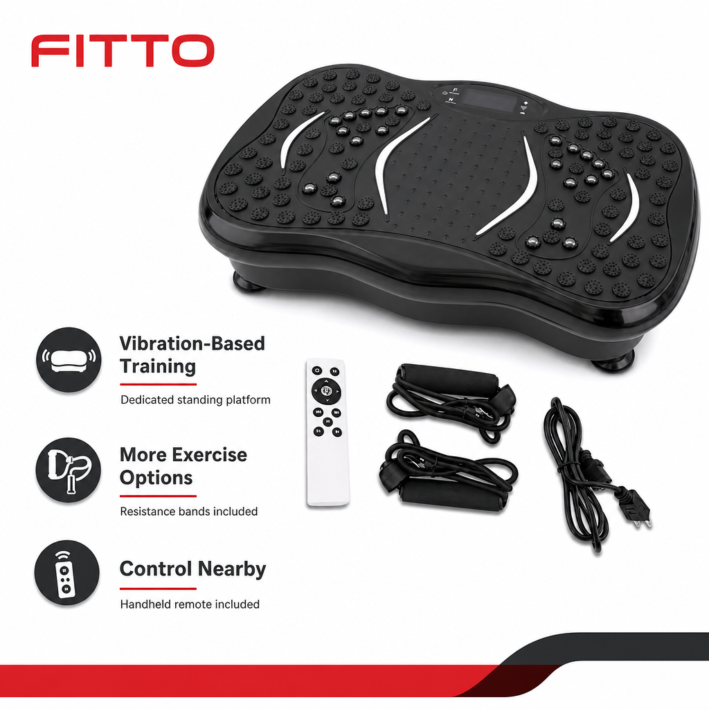 48 Pieces Vibration Exercise Platforms with Resistance Bands and Remote, Small Black Shaking Training Board