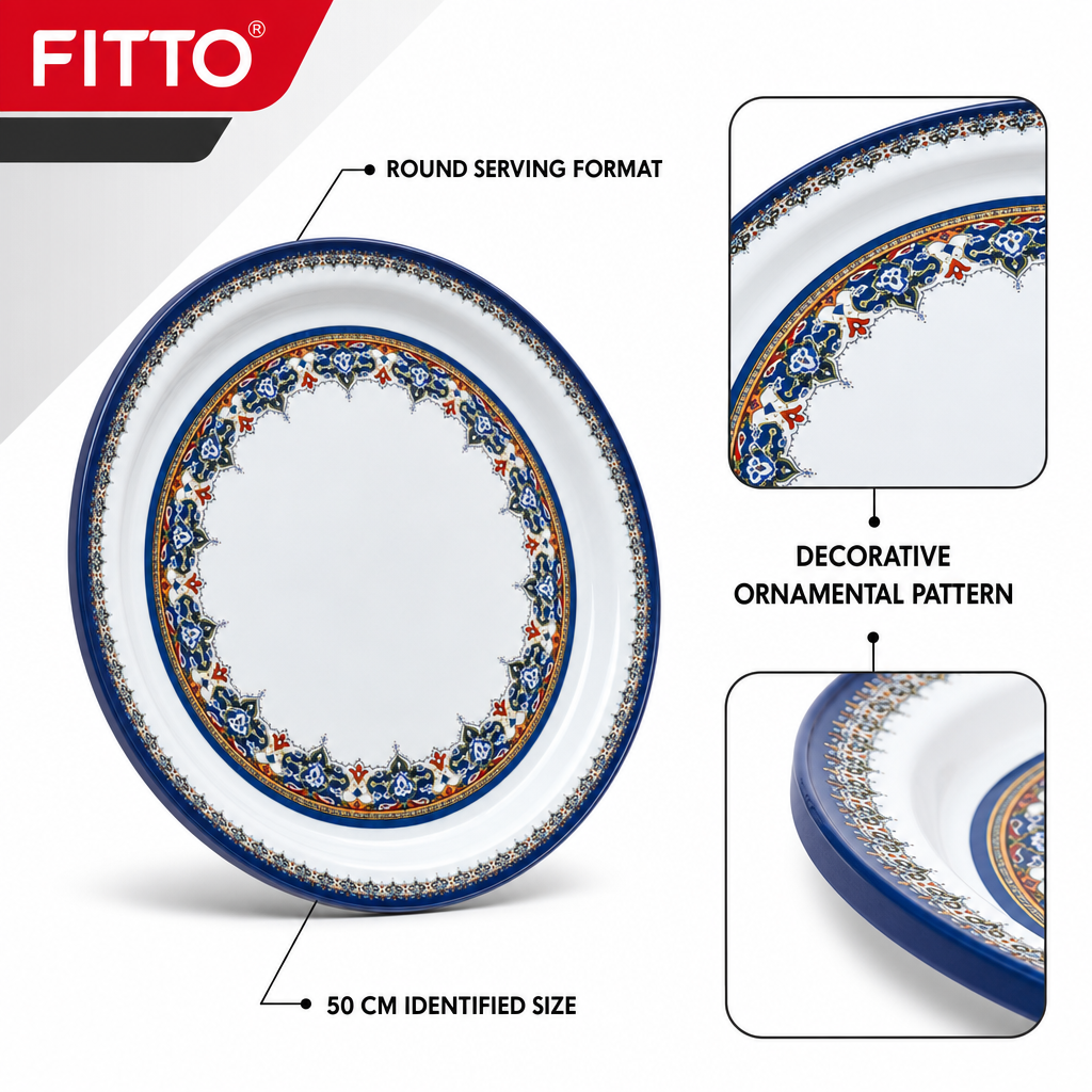 72 Pieces Melamine Round Serving Trays with Decorative Pattern, 50 cm