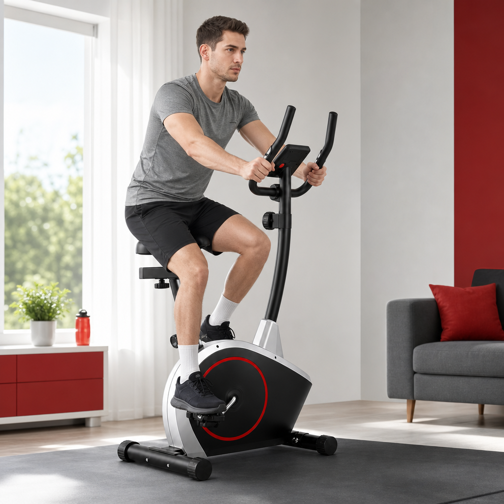 48 Pieces Upright Exercise Bikes with Magnetic Resistance, Adjustable Seat, Digital Monitor and Steel Frame