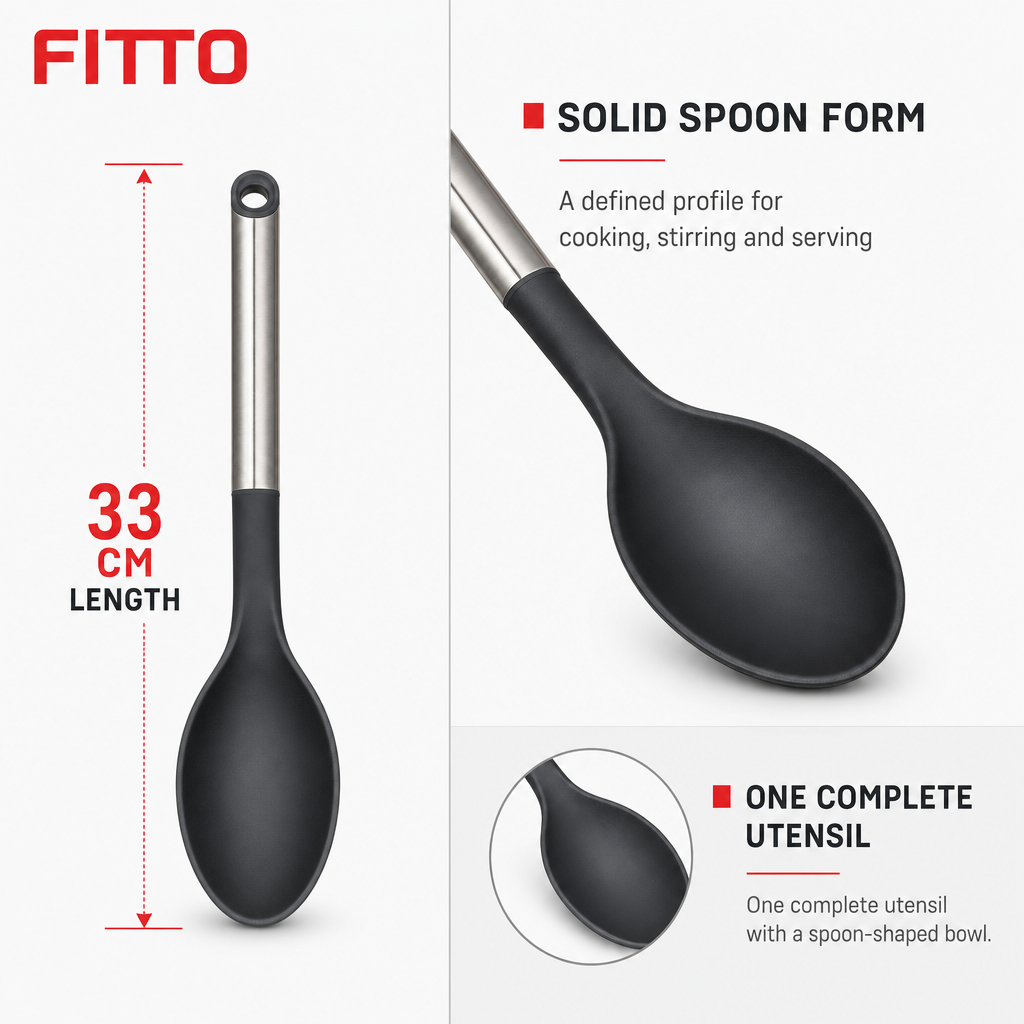 96 Pieces Nylon Solid Spoon, 33 cm, Black Kitchen Utensil