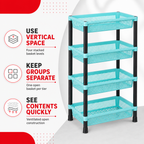 72 Pieces 4-Tier Plastic Storage Basket Rack, Aqua Blue, 40 x 30 x 22 cm