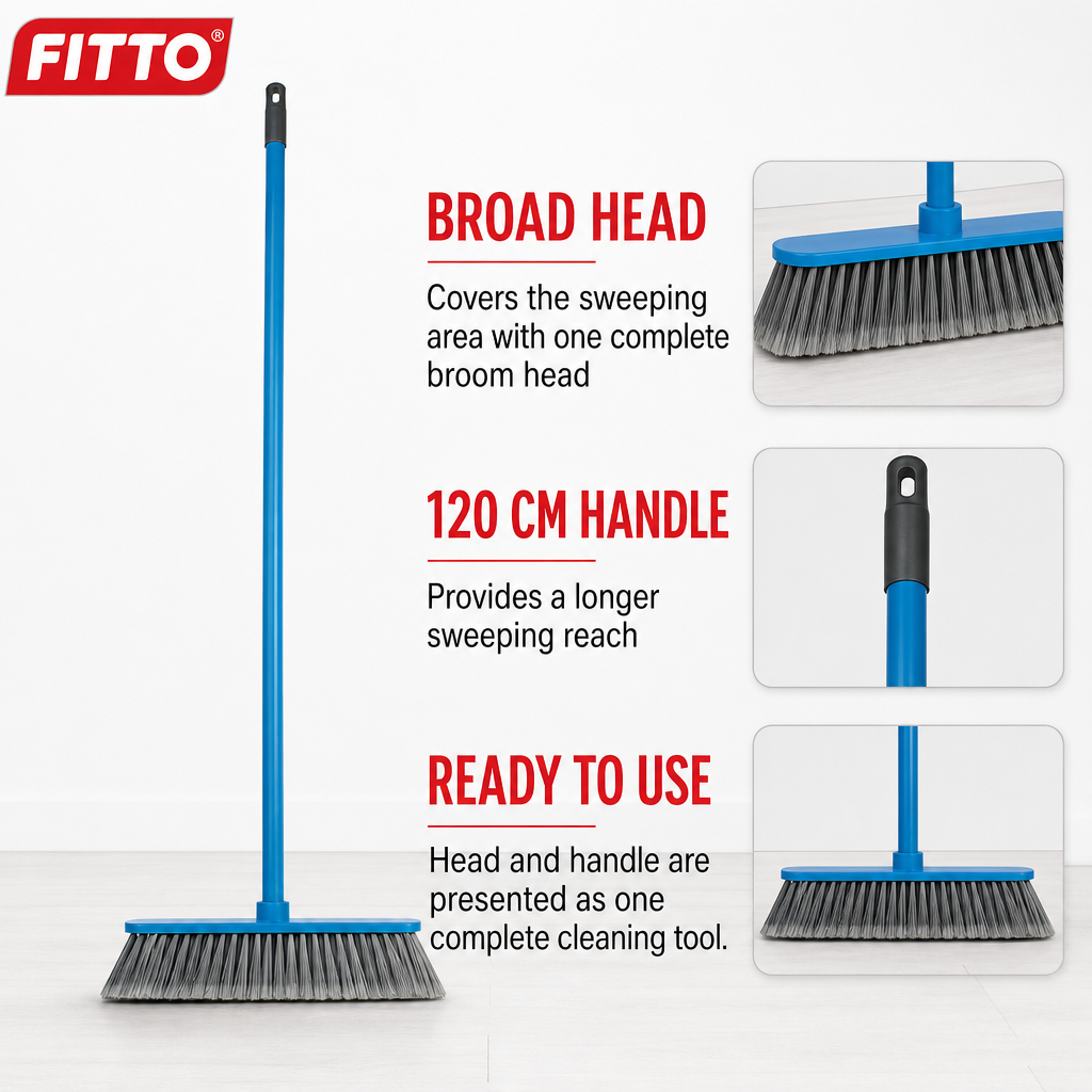 96 Pieces Hard Floor Broom with 120 cm Iron Handle, Assorted Colour