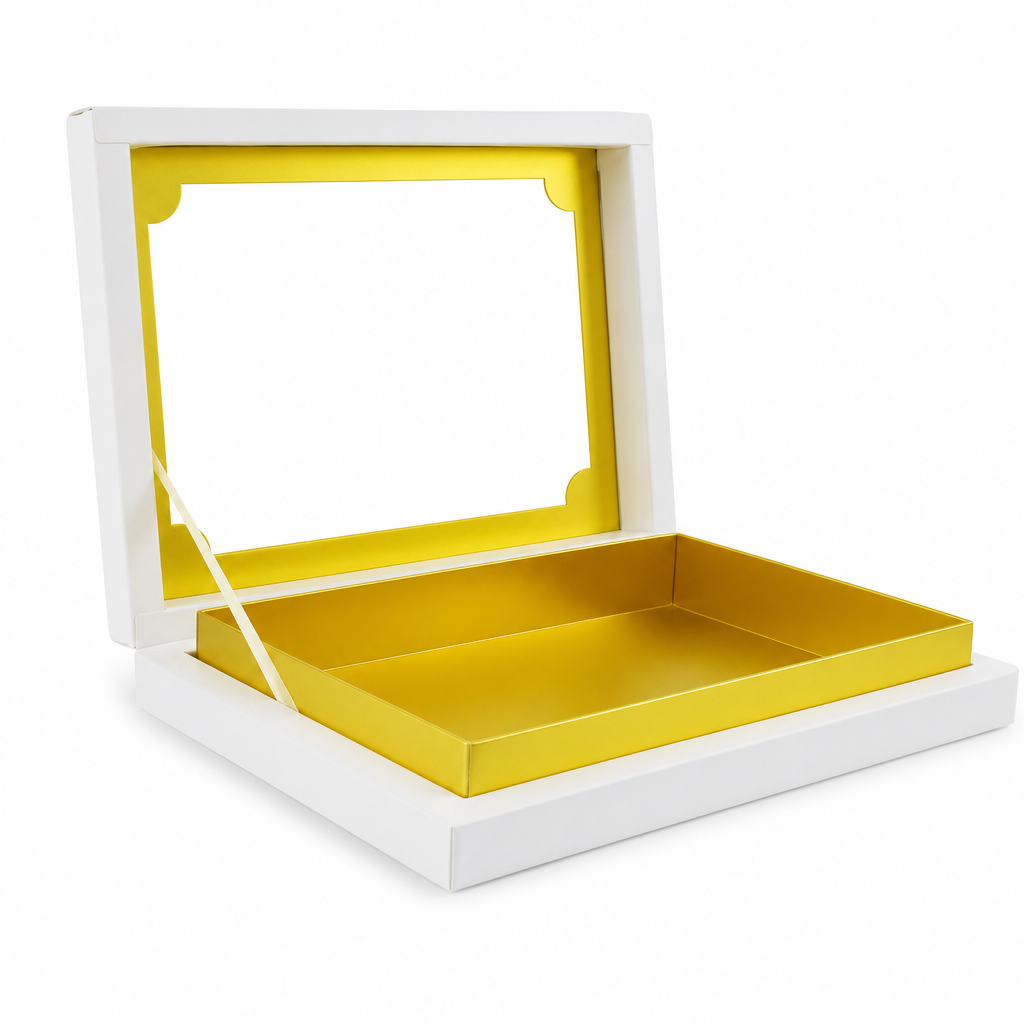 96 Pieces Chocolate Box With Ribbon, White Rectangular Presentation Box, 27.5 × 22 × 4.8 cm, 1 Piece