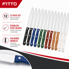 144 Pieces Stainless Steel Table Knife Set with Coloured Handles, 12-Piece