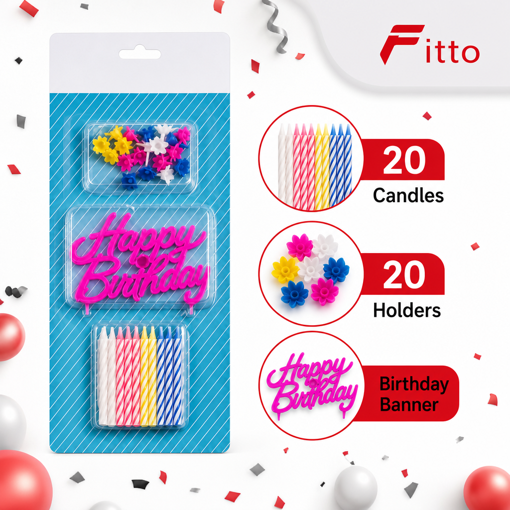 240 Pieces Happy Birthday Candle Set, 20 Candles With 20 Holders and Birthday Banner for Cake Party Decorations
