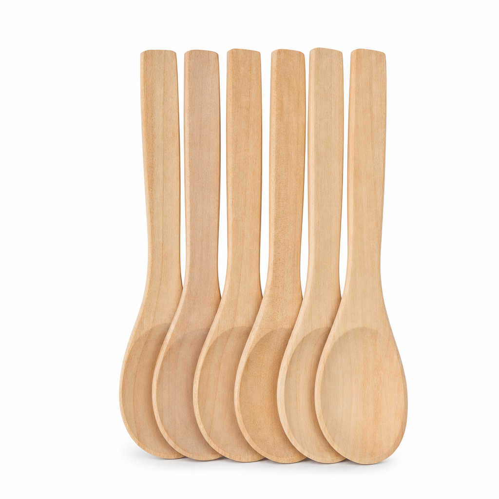144 Pieces Wooden Cooking Spoon Set, 6 Pieces, Natural Wood Finish, Approx. 32 cm
